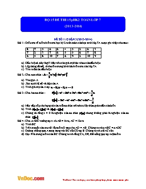Bộ 15 đề thi 15 phút học kì II môn Toán Lớp 7 - Năm học 2013-2014